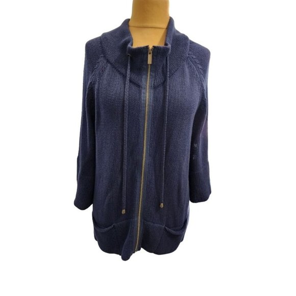 Lane Bryant Womens Navy Knit Zip Up Wide Sleeve Top Size 22/24 - Picture 2 of 7